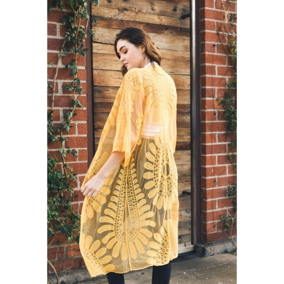 New Embroidered Sheer Bohemian Lace Kimono Duster - Picture 6 of 8